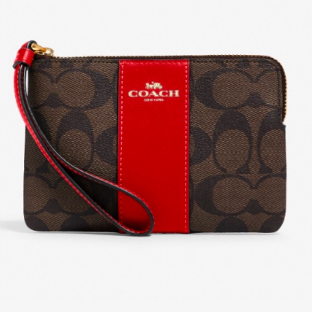 Coach Corner Zip Wristlet in Signature Canvas 1941 Red